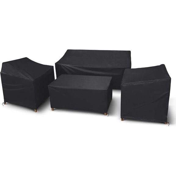 Patio Furniture Cover 4 count Set, Black, Regular | Outdoor Furniture Cover for Loveseat, Lawn Chairs, Coffee Table, Windproof with Buckle Strap