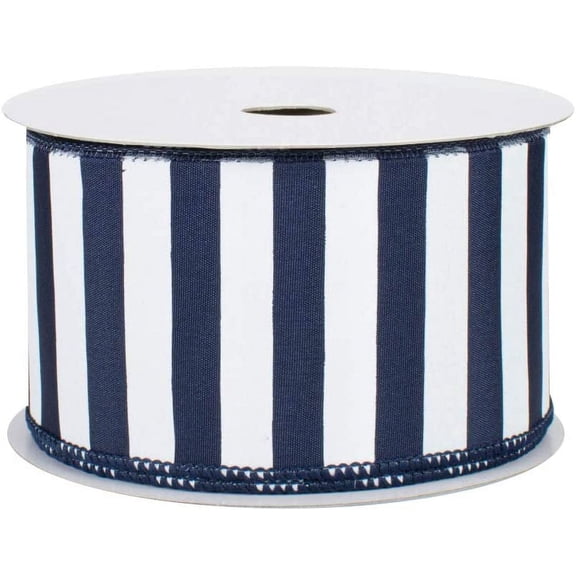 Navy White Striped Wired Ribbon - 2 1/2" x 10 Yards, 4th of July, Police Support Ribbon, Thin Blue Line, Wreath, Bows, Veterans Day, Christmas