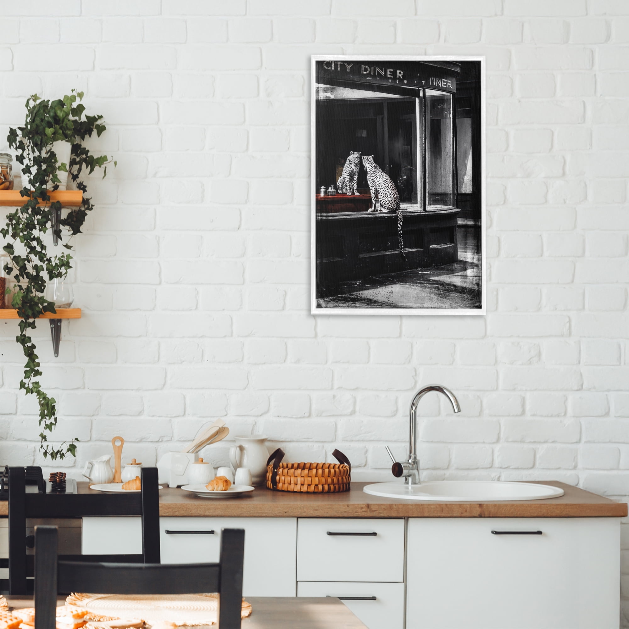 Stupell Industries Diner Noir Leopard Reflection White Framed Giclee Art, design by Annabelle Hall