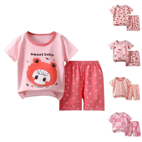 Asxite Toddler Summer Outfits Print Short Sleeve Top and Shorts Set 6M-6Y