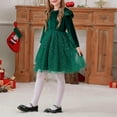thumbnail image 5 of GigrtiJin Girls Velvet Dress Solid Color Crew Neck Ruffled Long Sleeve Glitter Tulle Lace Princess Dress Trendy Elegant Gown, 5 of 7