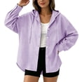 thumbnail image 5 of Qgtaibl Womens Long Sleeve Striped Shirts Oversized Button Down Drawstring Hoodies Lightweight Breathable Fall Tunic Tops Purple L, 5 of 5