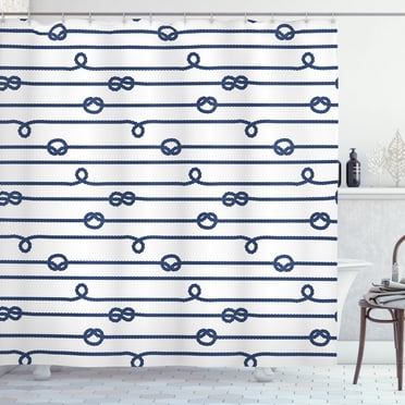 Navy Shower Curtain, Nautical Rope in Horizontal Style Marine Army Sea ...