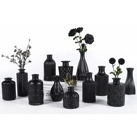 Set de jarrones de cristal TBWIND, 12 unidades, para flores, color negro