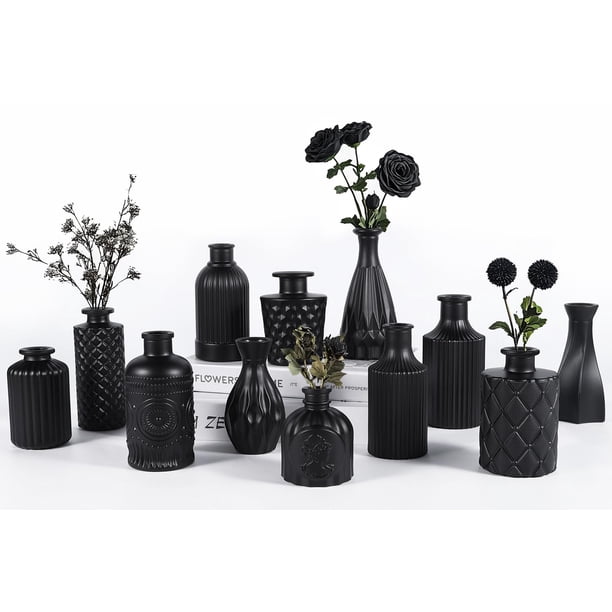 Set de jarrones de cristal TBWIND, 12 unidades, para flores, color negro