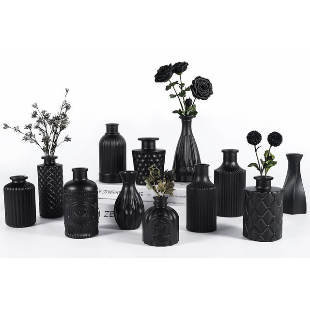 Set de jarrones de cristal TBWIND, 12 unidades, para flores, color negro