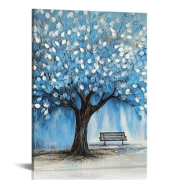 ZFLMY Blue Tree White Leaves Wall Art Canvas Print Modern Home Decor for Living Room Bathroom Bedroom Office, 12x16/16x20 Inches 12x16in