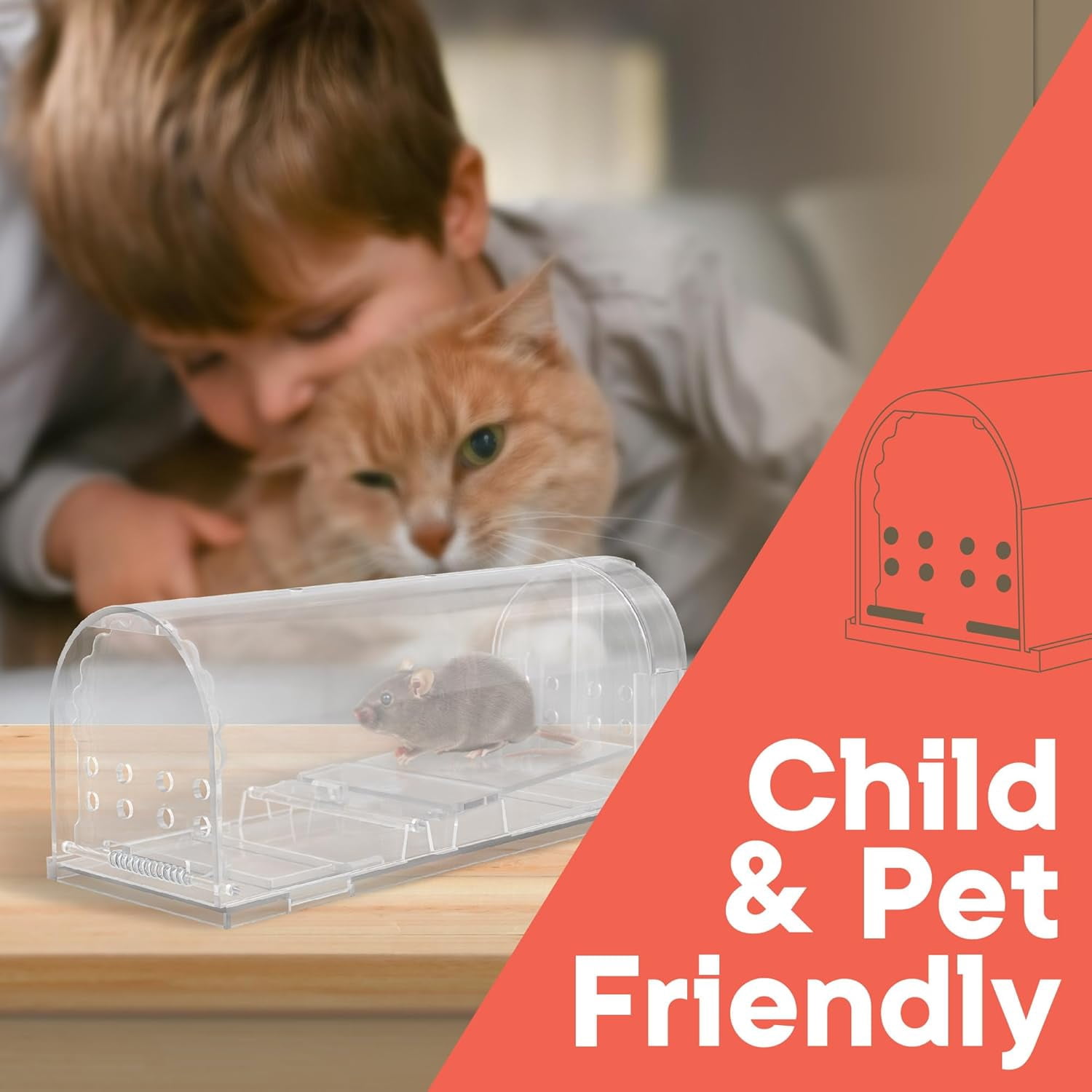 Campior Humane Mouse Trap Pack of 4, Live Catch & Release, Indoor/Outdoor, Pet & Child Safe, Reusable Plastic Cage, Clear