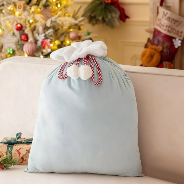 Bolsa de regalo de Navidad | Bolso con cordón rojo de terciopelo dorado | Grande 40x60cm | Saco decorativo navideño para regalos, decoración del hogar, envoltura festiva, almacenamiento reutilizable