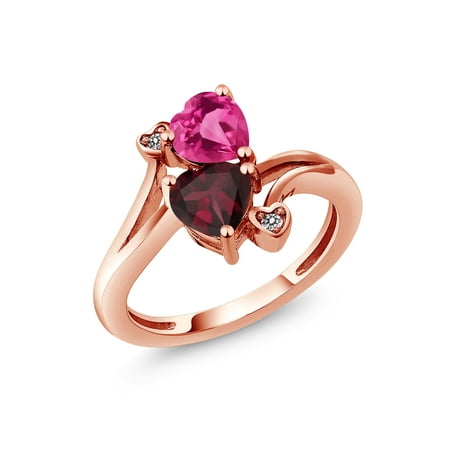 Rhodolite Garnet Birthstone Ring 1.55 Ct Pink Created Sapphire Red Rhodolite Garnet 18K Rose Gold Plated Silver Ring ()