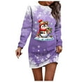 thumbnail image 1 of Wyzesi Robes d'Hiver pour Femmes Grande Taille Mariage Robe Chandail de Noël Imprimée pour Femmes Col Rond Manches Longues Ample Sans Capuche Robe Décontractée Longues Robes pour Femmes Automne Brun, 1 of 5