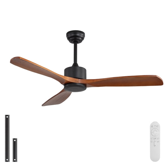 Sofucor 52 Inch Ceiling Fan Without Light, 3 Solid Walnut Wood Blades, Matte Black Housing, Modern Indoor Ceiling Fan for Living Room Bedroom