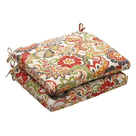 Pillow Perfect Outdoor Floral Seat Cushion - 18.5 x 16 x 3 in. - Set of 2