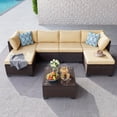 thumbnail image 7 of Asofer 7-Piece Outdoor Patio Furniture, Conversation Sectional Set with Cushion , Glass table,for Porch, Poolside, Beige, 7 of 7