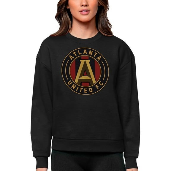 Women's Antigua Black Atlanta United FC Team Logo Victory Pullover Sweatshirt
