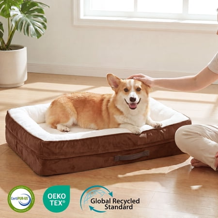 Orthopedic Dog Bed Large Waterproof Pet Sofa Bed Four-Sided Bolster Cushion Dog Couch with Removable Washable Cover,Brown