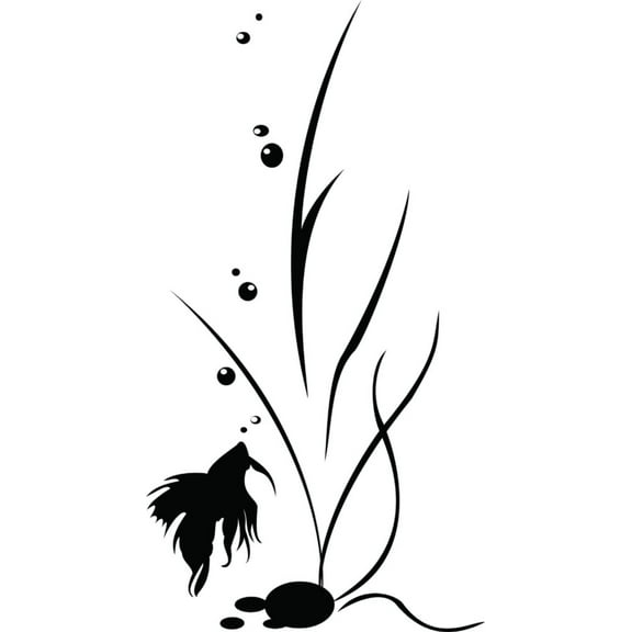 Design With Vinyl Artwork Fish Siamese Fighting Fish Betta Vibrantly-Colored Wall Decal for Children - Beautiful Warrior Tank Plant Bowl Themed Décor - Size: 11 In x 34 In
