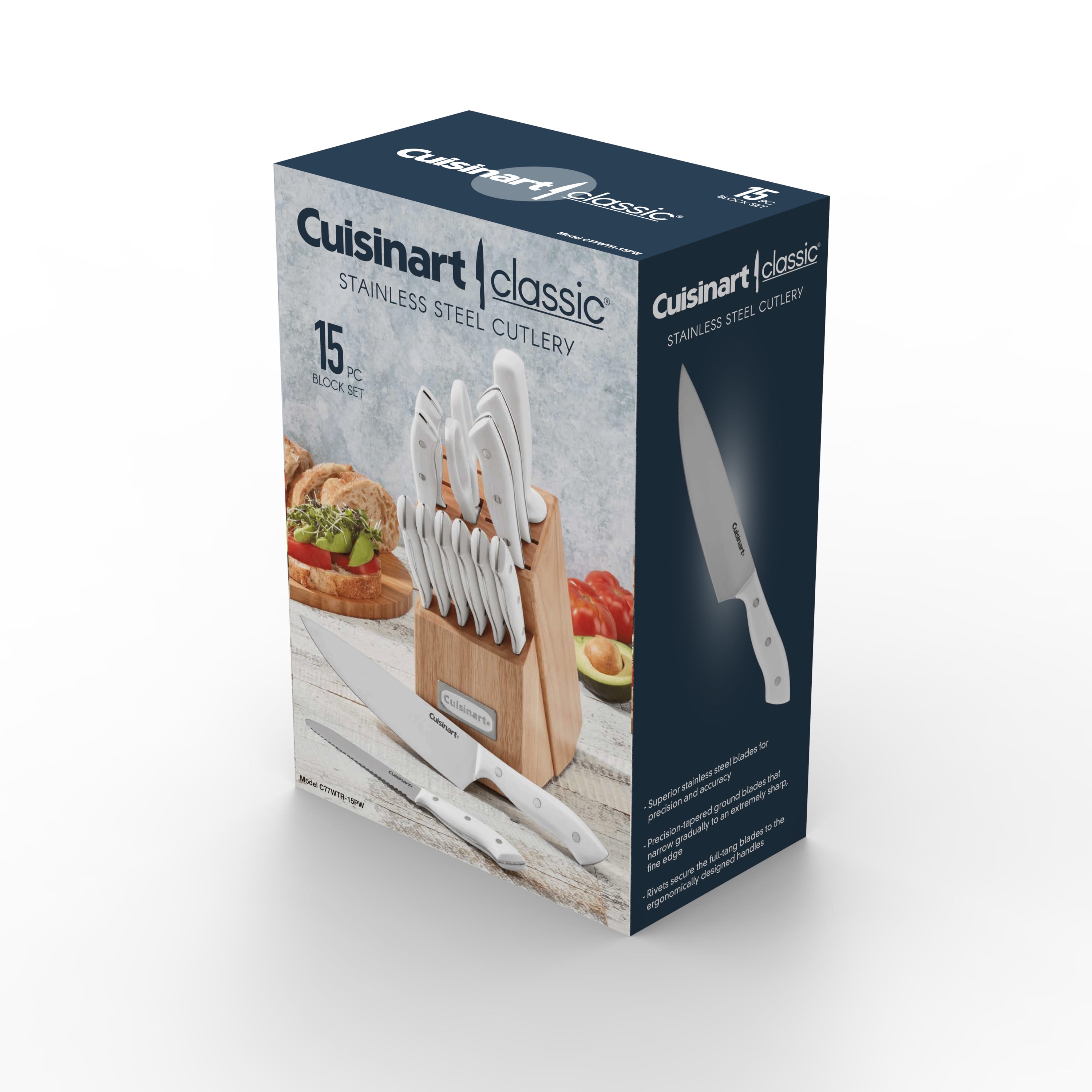 Cuisinart Classic 15pc White Triple Rivet Knife Block Set - C77wtr