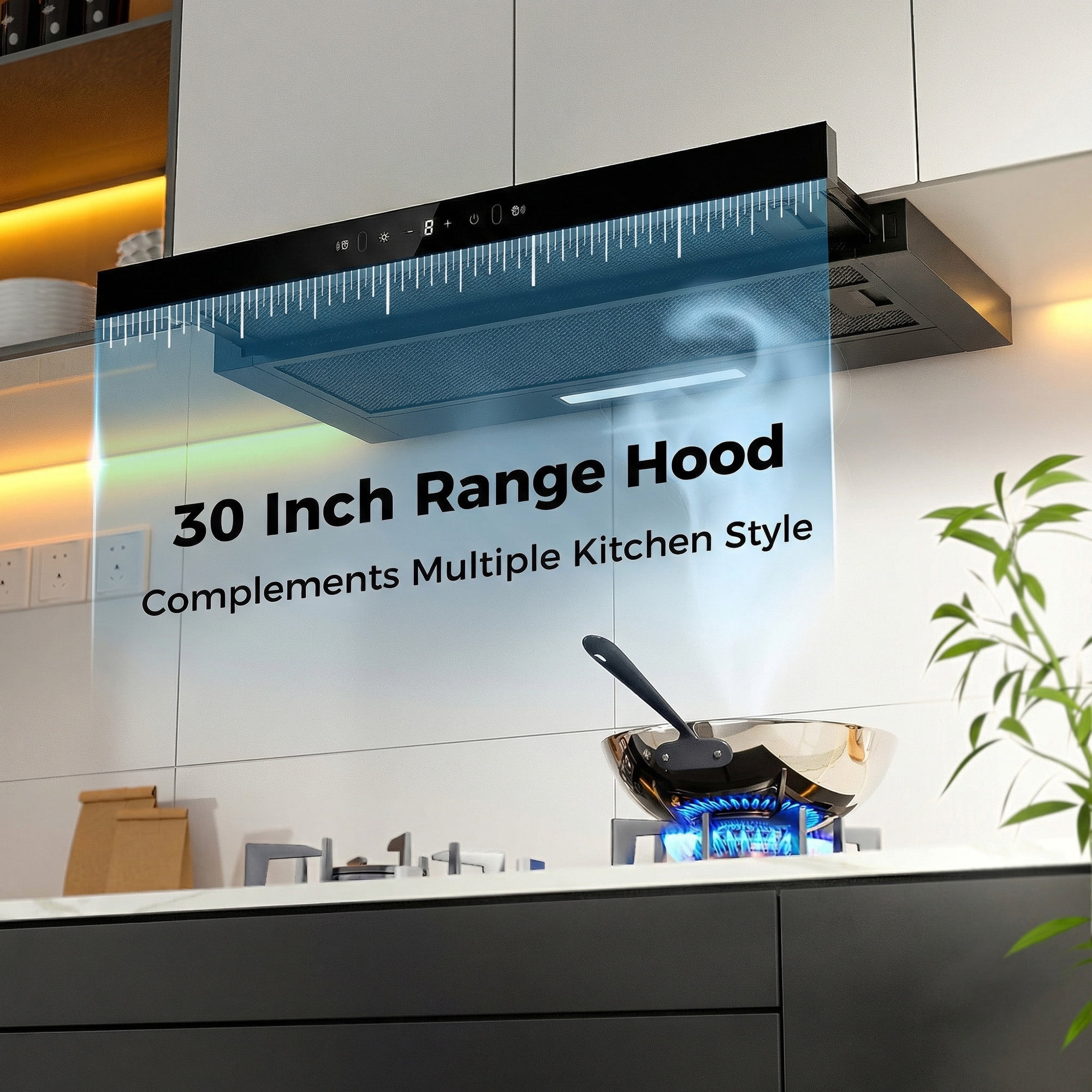 Advwin 30 Inch Range Hood Under Cabinet, 750 CFM Kitchen Vent Hood, Gesture & Touch Control, Black