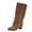 Brown, variant on Shadoumai Women's Slouchy Knee High Boots Pointed Toe Leather Motorcycle Boots Vintage Low Heel Retro Foldover Fall Pull On Stacked Heeled Goth Winter Boots