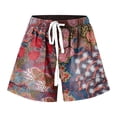 thumbnail image 3 of Women's Floral Print Drawstring Casual Shorts – Comfy Elastic Waist Bottoms in S-XXL, Versatile Summer Loose Fit Pants for Vacation Travel Workout, 3 of 4