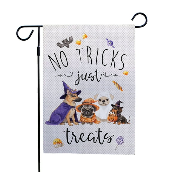 No Tricks Just Treats Garden Flag, Halloween Dog Yard Sign