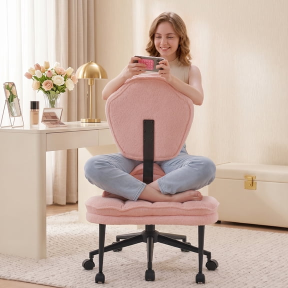Pinmoco Upgraded Ergonomic Cloud ADHD Chair for Home Office, Cross Leg Office Chair, Criss Cross Swivel Desk Chair with Full Lumbar Support, 360° Rotating Footrest, Pink