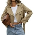 thumbnail image 3 of Womens Cropped Trench Coat Lapel Double Breasted Short Jacket Outwear Khaki S, 3 of 9