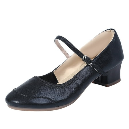 

XINSHIDE Shoes Womens Summer Soft Sole Solid Color Non Slip Thick Heel Round Toe Breathable Dancing Shoes Fashion Shoes