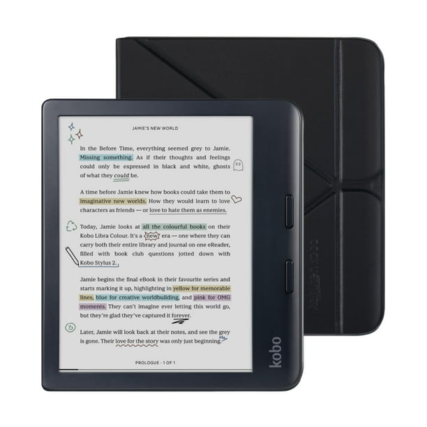 Paquete de eReader Kobo Libra de color negro con funda de 32 GB resistente al agua