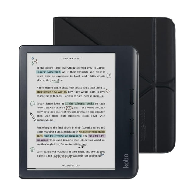 Paquete de eReader Kobo Libra de color negro con funda de 32 GB resistente al agua