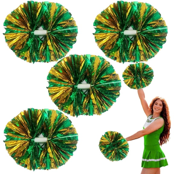4 Pcs Metallic Cheerleading Pom Poms, 12Inch Cheerleader Pompoms with Baton Handle for School Team Sports Games Dance Cheer