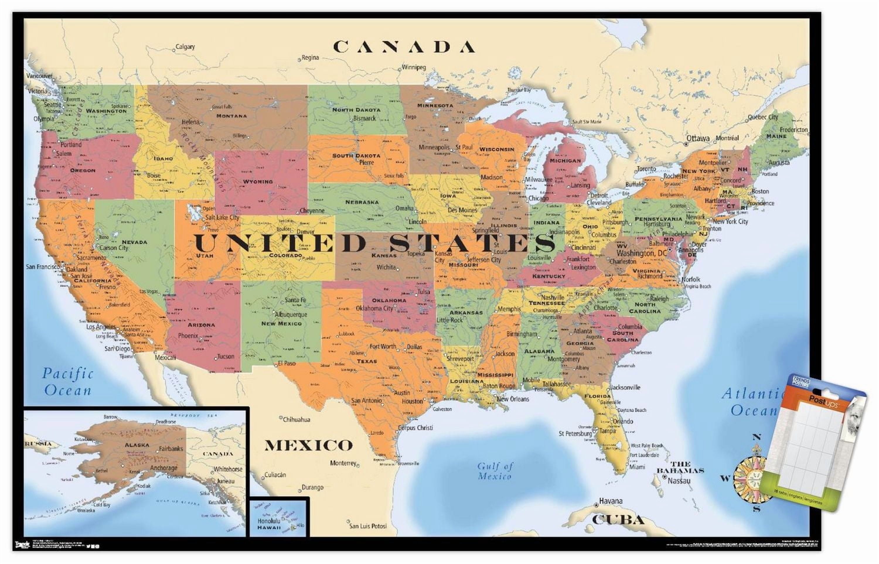 Map - USA Wall Poster, 22.375" x 34" Framed