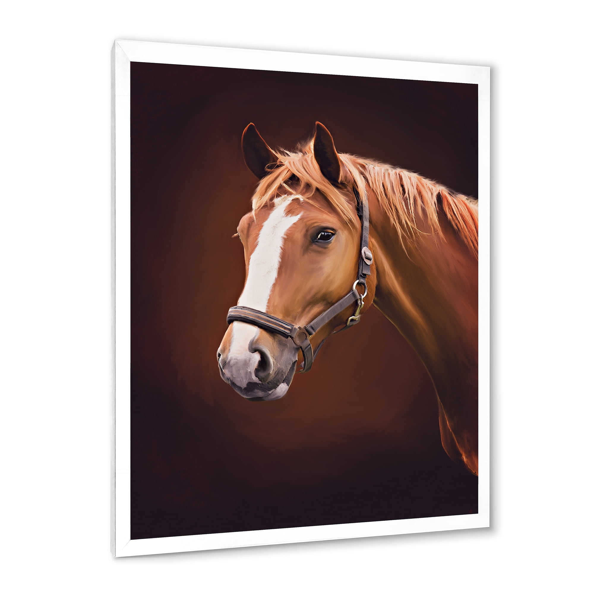 Designart 'Close Up Portrait Of Brown Horse With White Nose II' Farmhouse Framed Art Print