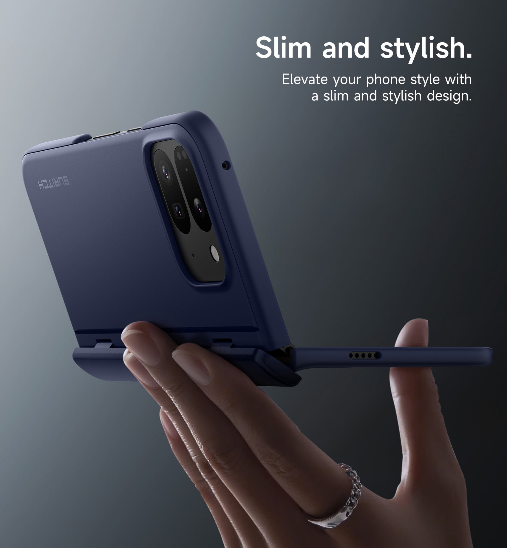 SURITCH for Google Pixel 9 Pro Fold Case, Built-in Kickstand, Screen Protector, Hinge Protection, Phone Case for Pixel 9 Pro Fold (2024), Dark Blue