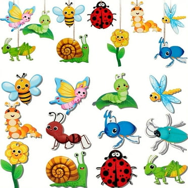 Reendo 24-Piece Wooden Insect-Themed Hanging Decor Set - Vibrant, Eco-Friendly Wall Art for Kids' Parties & Nature-Inspired Home Decor