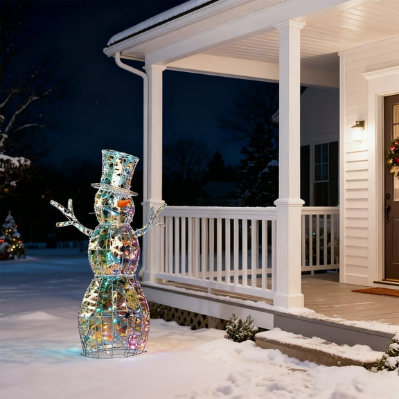 UBesGoo 4ft Lighted Snowman,Prismatic Iridescent Christmas Outdoor Decor Holiday Decoration
