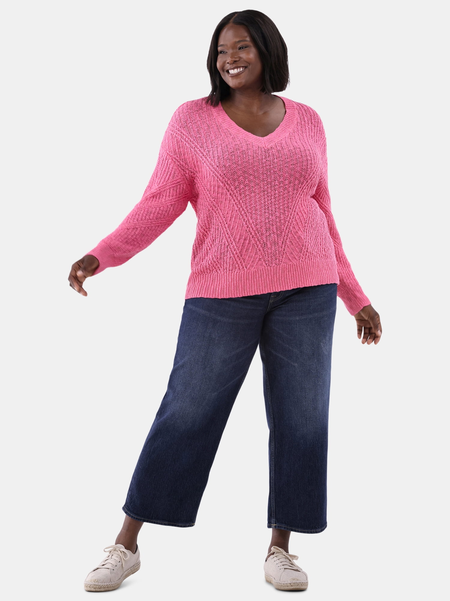 Terra & Sky Women's Plus V-Neck Sweater, Midweight, Sizes 0X-5X