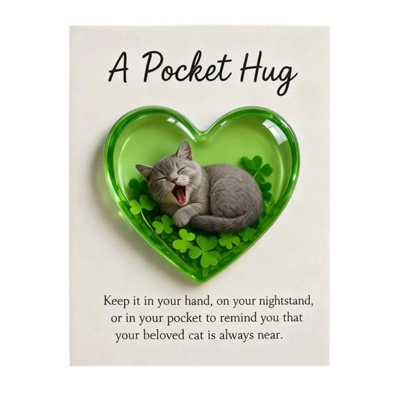 Cat Memorial Pocket Hug, Heart-Shaped with Inspirational Cards,Resin Keepsake Figurines,for Grieving Cat Owners and Cat Lovers