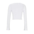 thumbnail image 5 of Fengactive Women's Crochet Crop Top Cardigan Bell Sleeve Knit Hollow Out Button V Neck Fashion Sweater Tops, 5 of 6