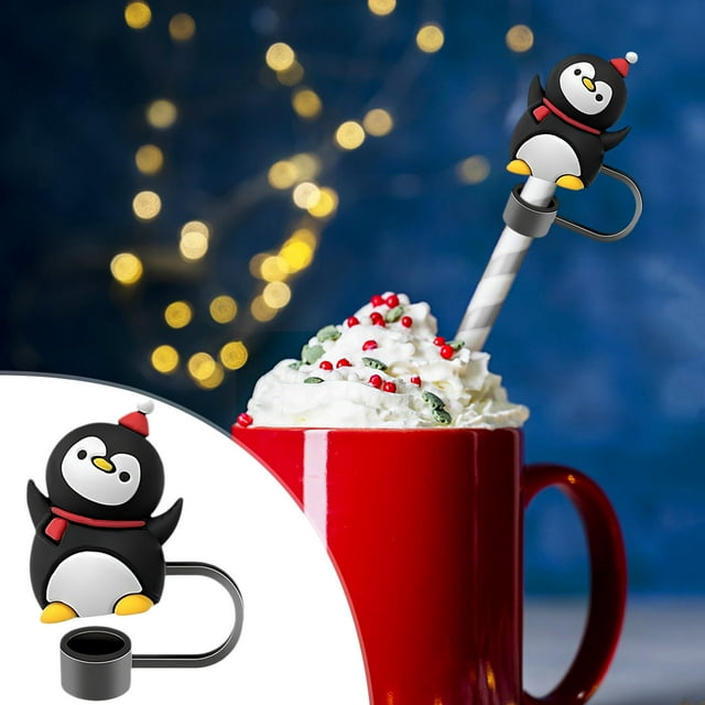 Nilvkv Capuchons de Pailles de Noël pour Tasse 10 mm Embouts de Pailles de Noël pour Gobelets Accessoires Bouchon de Paille Réutilisable pour Pailles Couvercles d'Embout