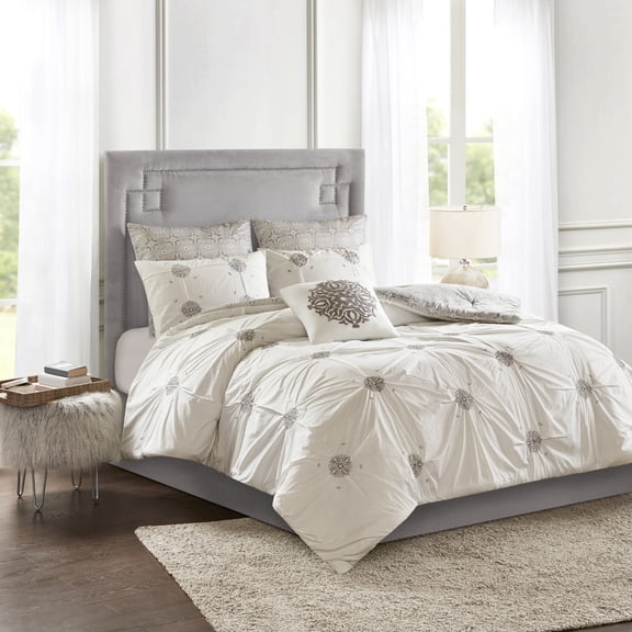 Madison Park Malia 6-Piece Farmhouse Embroidered Cotton Comforter Set in Ivory