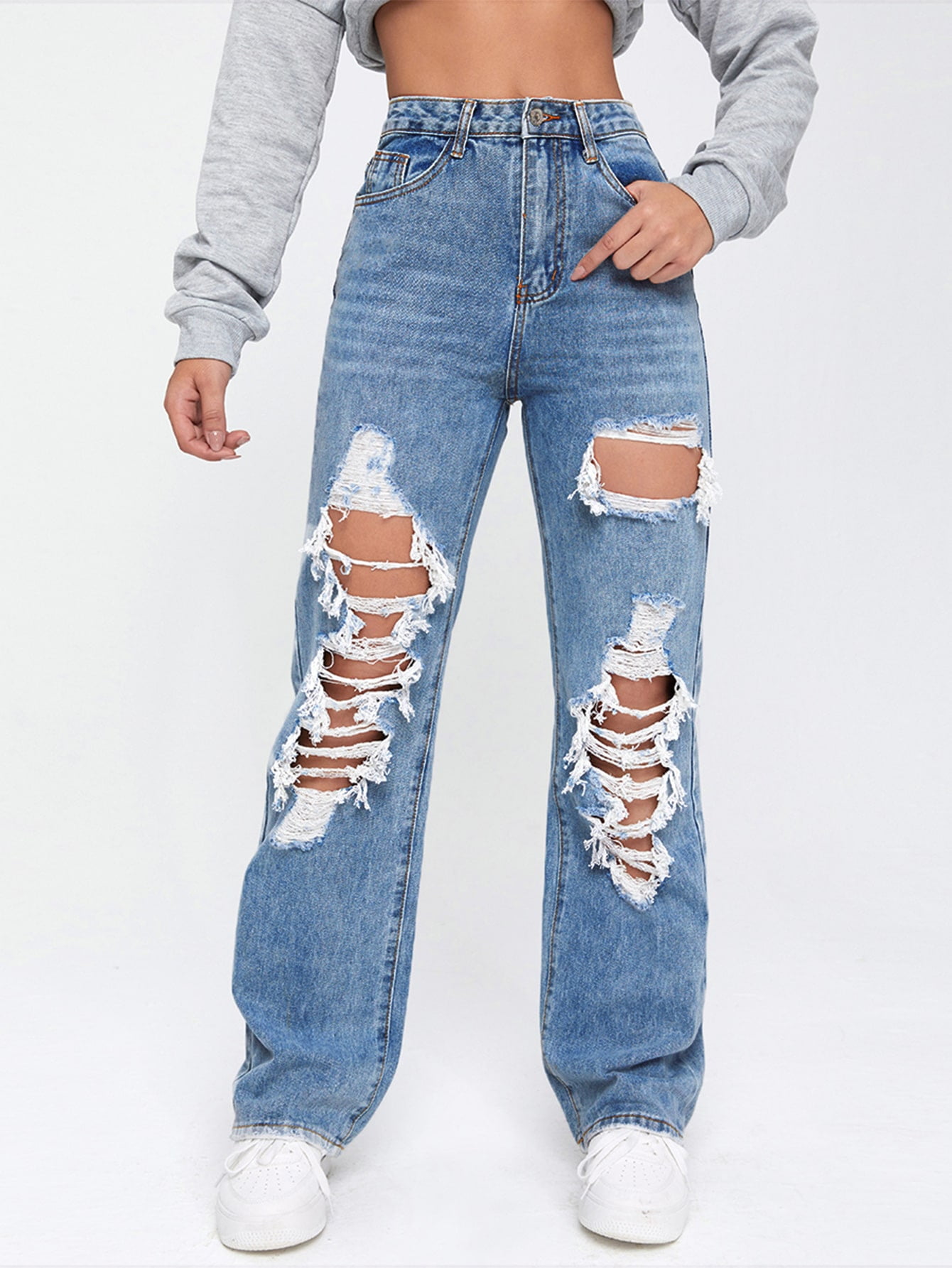 Ripped Straight Leg Jeans 2022 