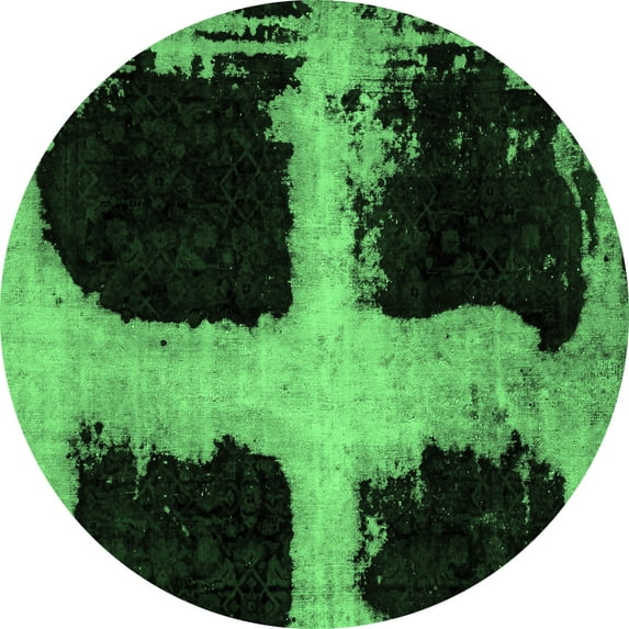 Ahgly Company Indoor Round Abstract Emerald Green Modern Area Rugs, 6' Round