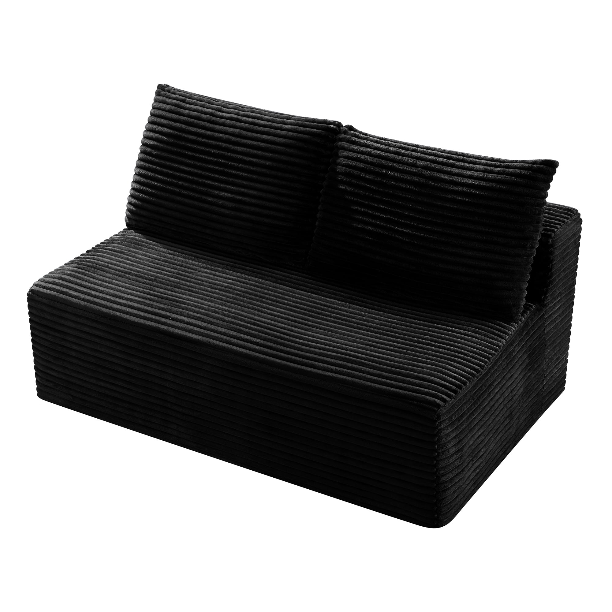Leumius Corduroy Loveseat, 2-Seater Floor Sofa,Armless Legless Compressed Sofa Couch for Living Room, Small Apartment, Bedroom,Black