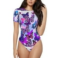 thumbnail image 2 of Goofa Flying Butterflies Printed Women Rash Guard Short Sleeve,Tummy control Swimsuit Surfing Swimsuit Bathing Suit One Piece Swimsuit UPF 50-XX-Large, 2 of 9
