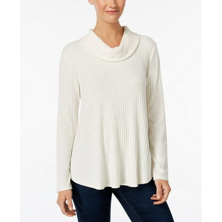 - Style & Co. Women's Petites Ribbed Knit Cowl Neck Casual Top - Petities - L - WHITE