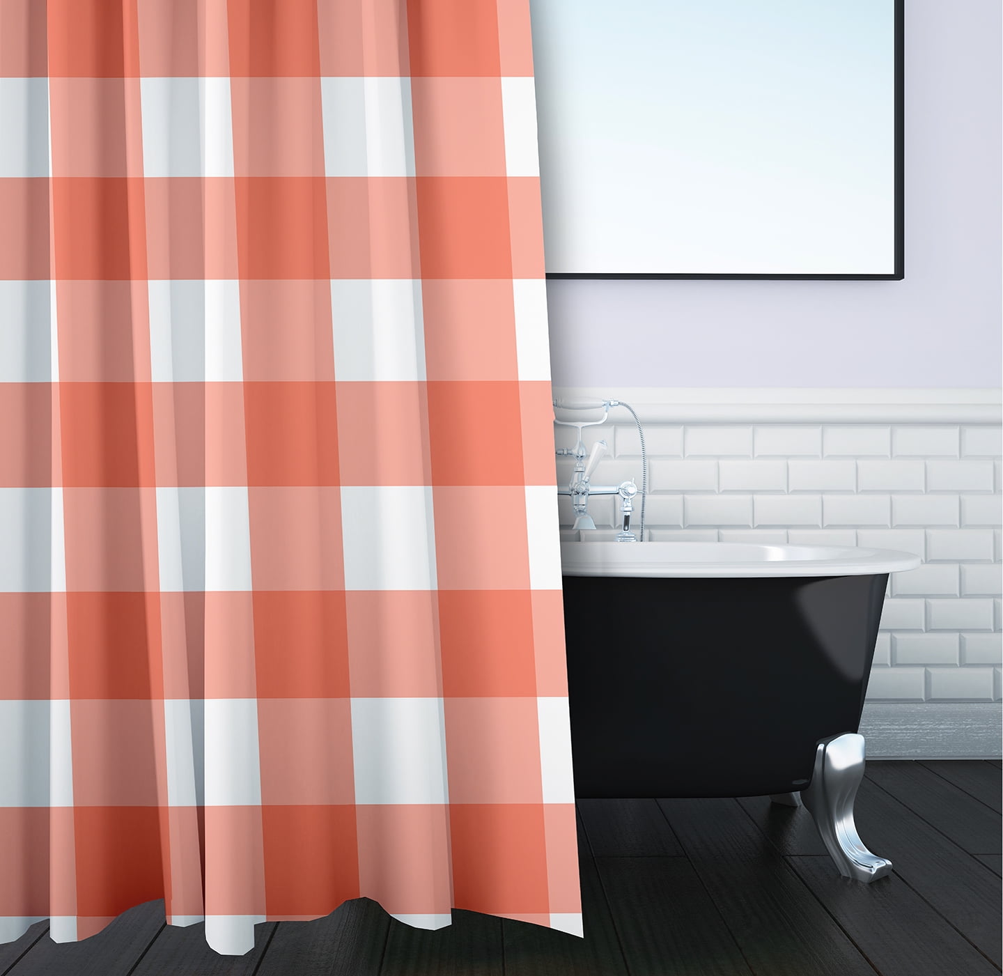 Simply Daisy 70" W x 73" L Gingham Plaid Polyester Shower Curtain, Harvest Orange [1 Ct]