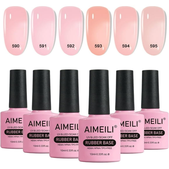 TRAHOO-Rubber Base Gel For Nails, Soak Off U V LED Hema Free Clear Sheer Gel Nail Polish, 4 in 1 Nail Strengthen/Enhance/Base Coat/Color Gel Polish Set Of 6pcs X 10ml - Kit 54