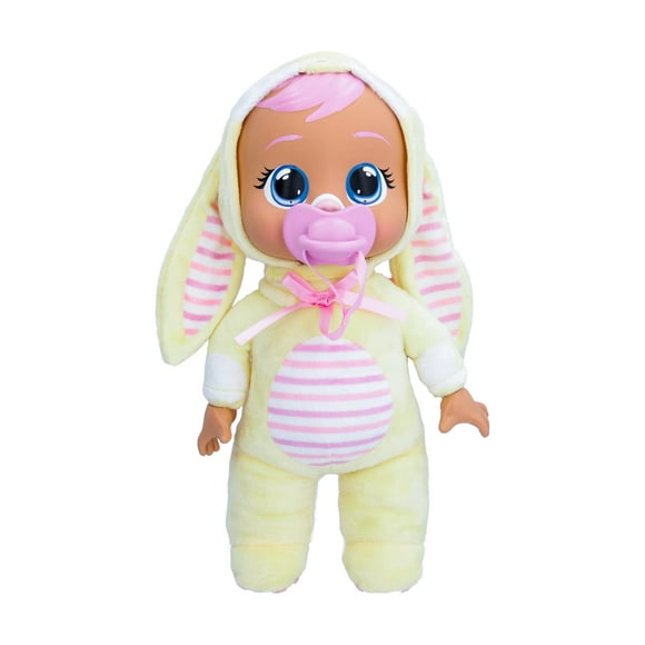 Cry Babies Tiny Cuddles Bunnies Sally 9-inch Baby Doll, Cries Real Tears, Yellow Bunny Pajamas, Soft Plush Toy for Kids 18 Months and Up